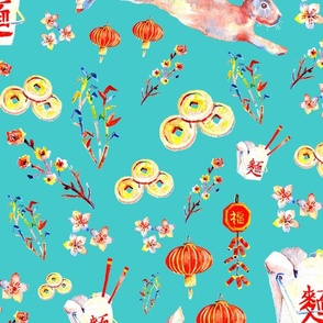 Chinese Lunar New Year - Rabbit in Teal (LARGE)