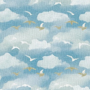 Watercolor Seagulls in the Clouds