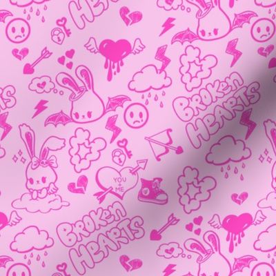 Pastel Goth Doodle Sketchy Graffiti Emo Bunny Angel Soft Goth Alt Aesthetic Grunge Kawaii Light Pink
