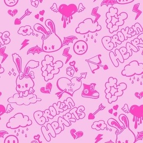 Pastel Goth Doodle Sketchy Graffiti Emo Bunny Angel Soft Goth Alt Aesthetic Grunge Kawaii Light Pink