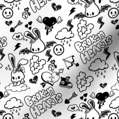 Pastel Goth Doodle Sketchy Graffiti Emo Bunny Angel Soft Goth Alt Aesthetic Grunge Kawaii White Black
