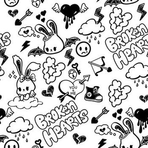 Pastel Goth Doodle Sketchy Graffiti Emo Bunny Angel Soft Goth Alt Aesthetic Grunge Kawaii White Black