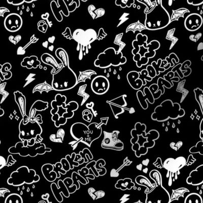 Pastel Goth Doodle Sketchy Graffiti Emo Bunny Angel Soft Goth Alt Aesthetic Grunge Kawaii Black And White