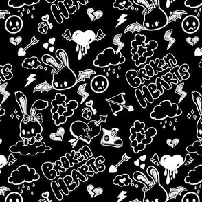 Pastel Goth Doodle Sketchy Graffiti Emo Bunny Angel Soft Goth Alt Aesthetic Grunge Kawaii Black And White