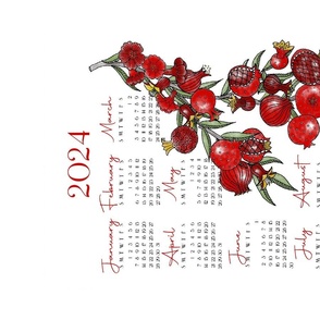 Pomegranate Branch Calendar Tea Towel - 2024