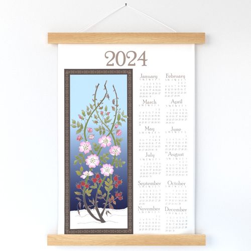 Wild Rose Vine Calendar Tea Towel - 2023