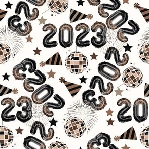 MEDIUM 2023 nye fabric - New Years fabric, holiday fabric, disco groovy fabric - black