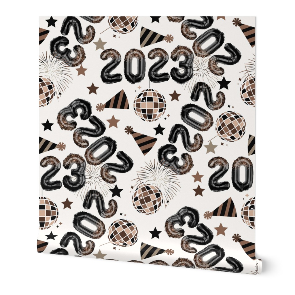 SMALL 2023 nye fabric - New Years fabric, holiday fabric, disco groovy fabric - black
