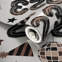 SMALL 2023 nye fabric - New Years fabric, holiday fabric, disco groovy fabric - black