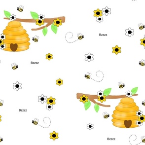 Bumble Bee Hive Floral Branch Buzzz