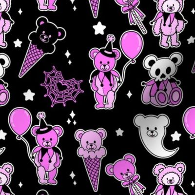 Clowncore Pastel Goth Carnival Teddy Bear Clown Circus Black And Pink