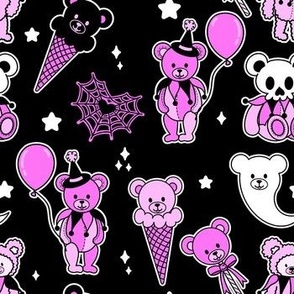 Clowncore Pastel Goth Carnival Teddy Bear Clown Circus Black And Pink