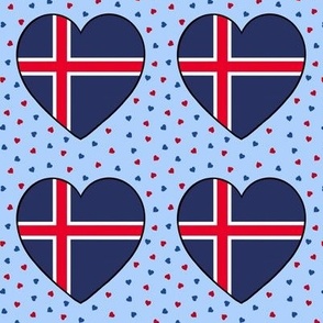 Icelandic flag hearts on blue