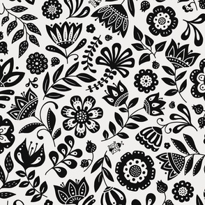 folk flowers - black and white