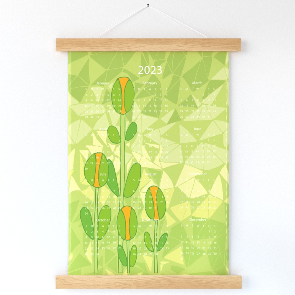 Calendar 2023 geometric green tulips