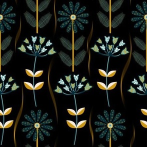 Pattern Illustration of Midnight Delicate Nordic Flowers