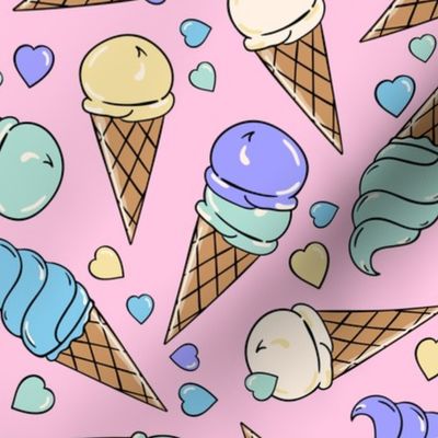 Sweet Ice Cream - Lilac Aqua on Light Pink