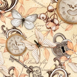 Steampunk keys locks watches moth and butterflies flourish