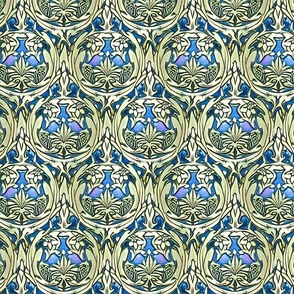 Sage Green and Blue Floral Medallions