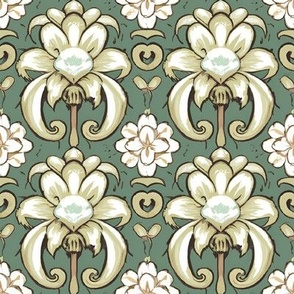 Vanilla Lilies on Muted Teal 