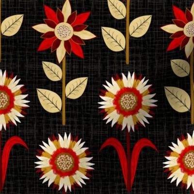 Midnight Scandi Blooms: A Pattern Illustration of Red Scandinavian Flowers