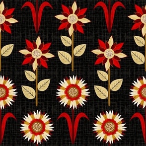 Midnight Scandi Blooms: A Pattern Illustration of Red Scandinavian Flowers