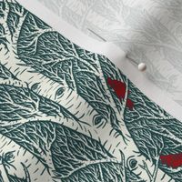 Cardinals & Birches // teal background // medium scale // 7"