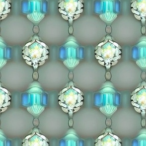 Blue and Teal Gems on a Smooth Grey Background