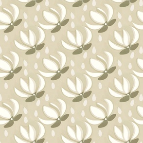 Retro Magnolias in Sand Beige