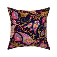 Antique Rococo Maximalist Style Golden Paisley Colorful Flourish