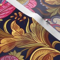 Antique Rococo Maximalist Style Golden Paisley Colorful Flourish