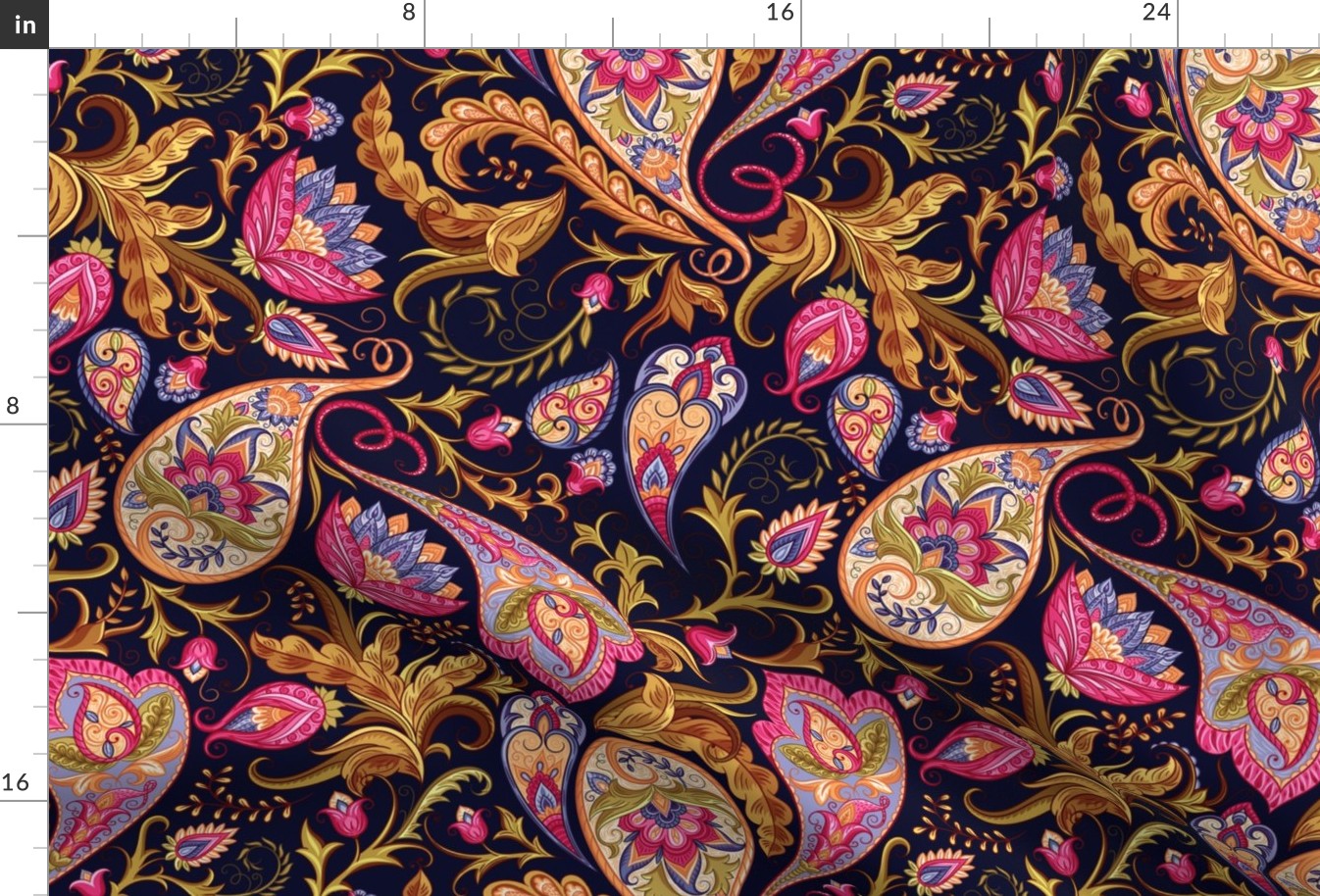 Antique Rococo Maximalist Style Golden Paisley Colorful Flourish