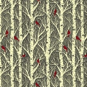 Cardinals & Birches // cream & grey // small scale // 4.2"