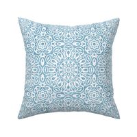 Ornate Floral Mandala Block Print in Vintage Faded Blue and White