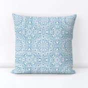 Ornate Floral Mandala Block Print in Vintage Faded Blue and White