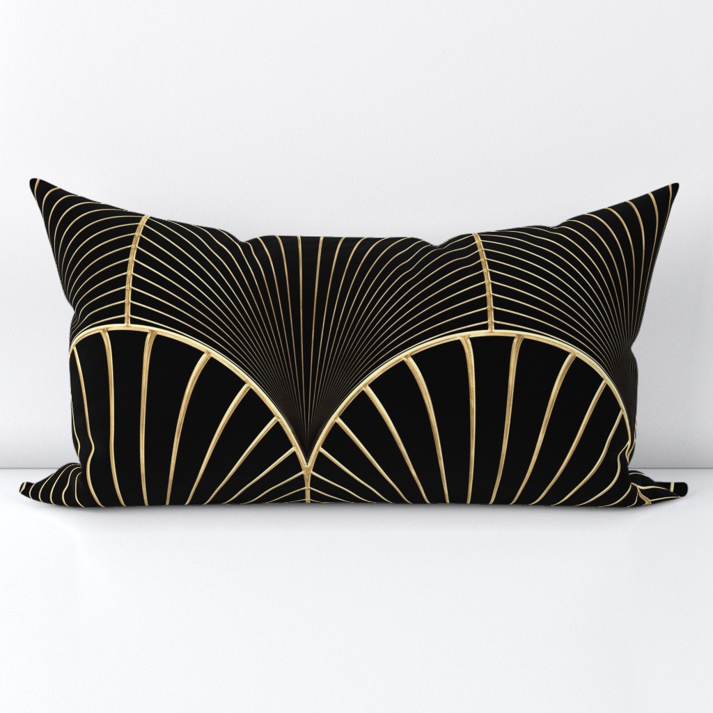 Gilded Art Deco Scallop Palm Fan Motif in Gold and Black (Large Scale)