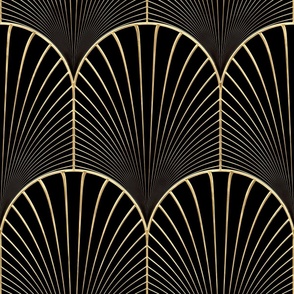 Gilded Art Deco Scallop Palm Fan Motif in Gold and Black (Large Scale)