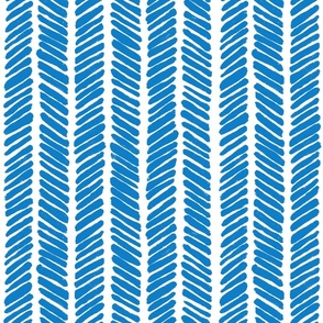 Hand Drawn Doodle Herringbone Stripes, Bluebell Blue and White (Medium Scale)