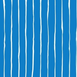 Hand Drawn Doodle Pinstripes, White on Bluebell Blue (Medium Scale)