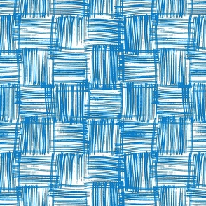 Hand Drawn Doodle Basket Weave, Bluebell Blue and White (Medium Scale)