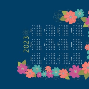 2023 Floral Calendar Wallhanging Blue