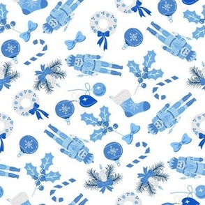 MEDIUM blue nutcracker fabric - preppy christmas fabric, classic christmas