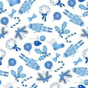 SMALL blue nutcracker fabric - preppy christmas fabric, classic christmas