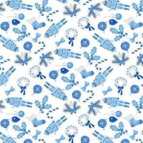 MINI blue nutcracker fabric - preppy christmas fabric, classic christmas