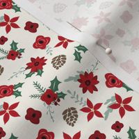 MINI christmas floral fabric - christmas poinsettia fabric, holly, red florals