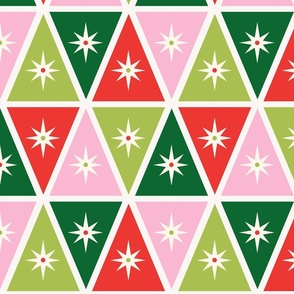 Retro Christmas Triangles | Green, Pink & Red Lg.