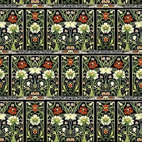Green and Orange Floral Art Nouveau Tiles