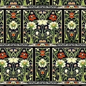 Green and Orange Floral Art Nouveau Tiles