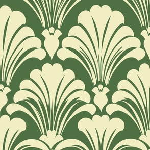 Simple Green and Cream Art Deco Floral Motif Pattern