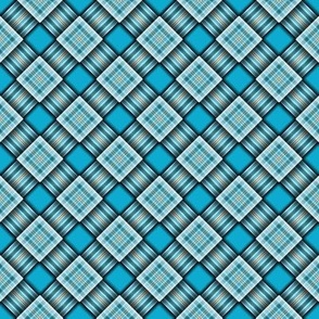 Blue Messy Quilt - 3D Diagonal Plaid  - Bright Teal,  Deep Teal,  Light Smoke, Black -  0dabd0, 034f5d, cfe6f4